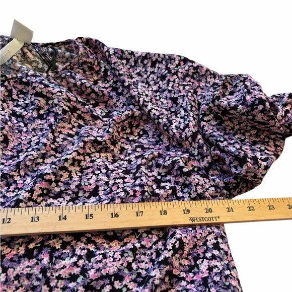 H&M purple ditsy floral balloon sleeve tiered mini dress-Size Large - Picture 8 of 11